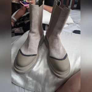 Brunello Cucinelli Monili Suede Chelsea Boots Size 38